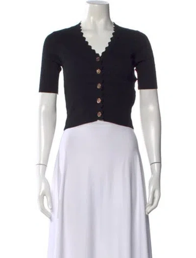 Pre-owned Frame V-neck Short Sleeve Crop Top In Black
