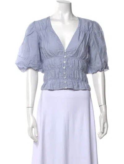 Pre-owned Frame V-neck Short Sleeve Crop Top In Purple