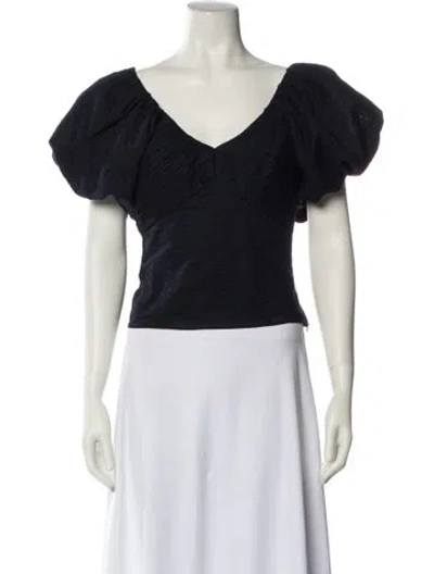 Pre-owned Frame V-neck Short Sleeve Crop Top W/ Tags In Blue