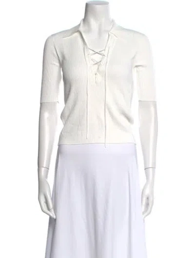 Pre-owned Frame V-neck Short Sleeve Crop Top In White
