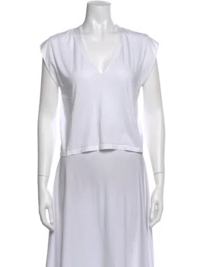 Pre-owned Frame V-neck Short Sleeve Crop Top In White