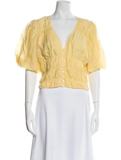 Pre-owned Frame V-neck Short Sleeve Crop Top In Yellow