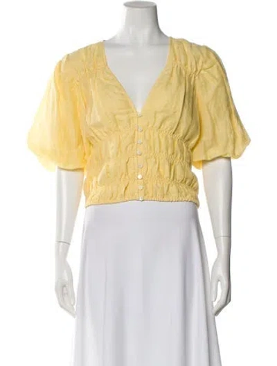 Pre-owned Frame V-neck Short Sleeve Crop Top In Yellow