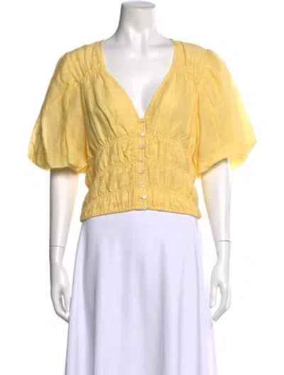 Pre-owned Frame V-neck Short Sleeve Crop Top In Yellow