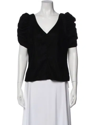 Pre-owned Frame V-neck Short Sleeve Top In Black
