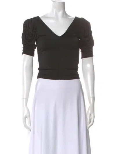 Pre-owned Frame V-neck Short Sleeve Top In Black