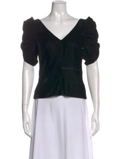 Pre-owned Frame V-neck Short Sleeve Top In Black