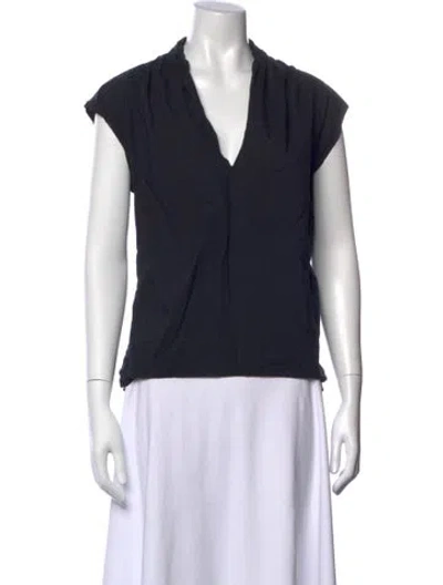 Pre-owned Frame V-neck Short Sleeve Top In Black