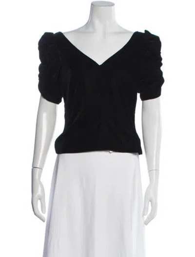 Pre-owned Frame V-neck Short Sleeve Top In Black