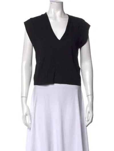 Pre-owned Frame V-neck Short Sleeve Top In Black
