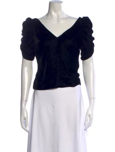 Pre-owned Frame V-neck Short Sleeve Top In Black