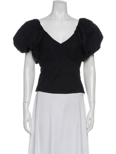 Pre-owned Frame V-neck Short Sleeve Top In Blue