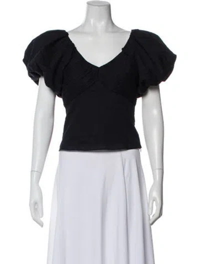 Pre-owned Frame V-neck Short Sleeve Top In Blue