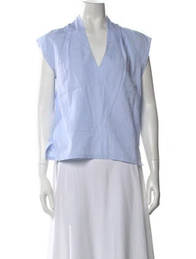 Pre-owned Frame V-neck Short Sleeve Top In Blue