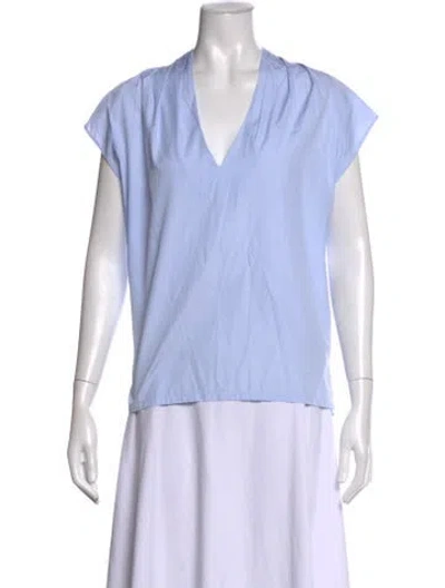 Pre-owned Frame V-neck Short Sleeve Top In Blue
