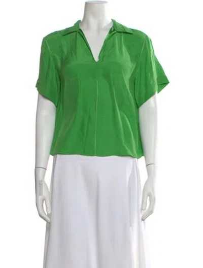 Pre-owned Frame V-neck Short Sleeve Top In Green