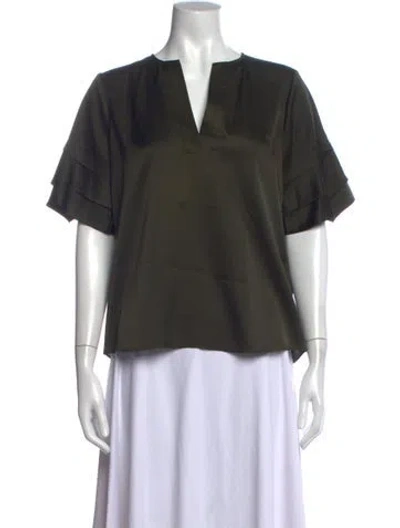 Pre-owned Frame V-neck Short Sleeve Top In Green
