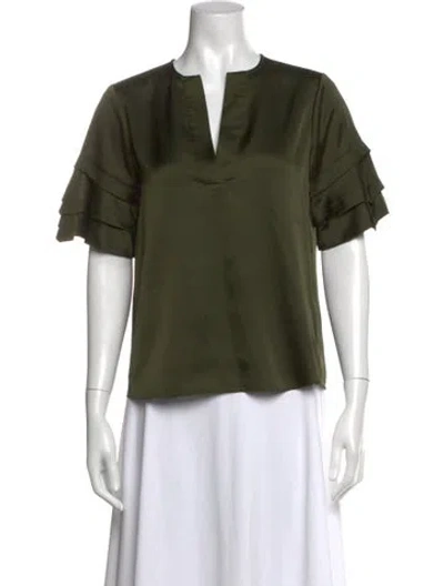 Pre-owned Frame V-neck Short Sleeve Top In Green
