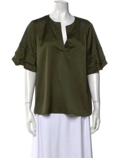 Pre-owned Frame V-neck Short Sleeve Top In Green