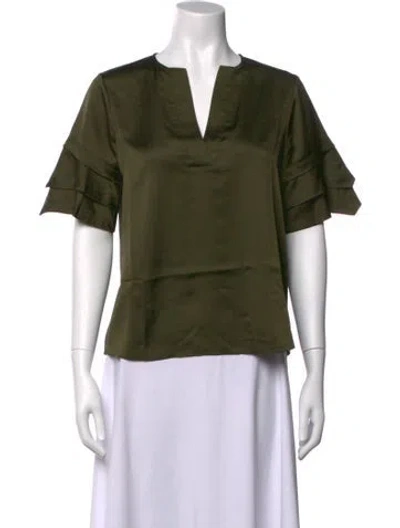 Pre-owned Frame V-neck Short Sleeve Top In Green