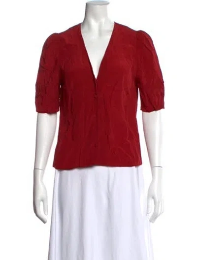 Pre-owned Frame V-neck Short Sleeve Top In Red