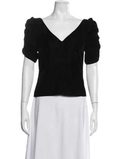 Pre-owned Frame V-neck Short Sleeve Top W/ Tags In Black