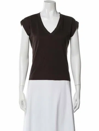 Pre-owned Frame V-neck Short Sleeve T-shirt In Brown