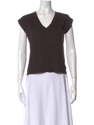 Pre-owned Frame V-neck Short Sleeve T-shirt In Brown