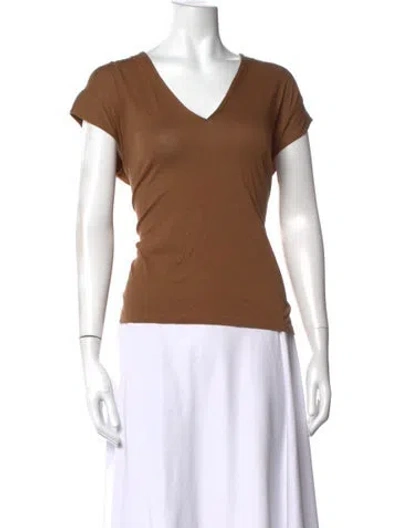 Pre-owned Frame V-neck Short Sleeve T-shirt In Brown