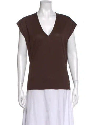 Pre-owned Frame V-neck Short Sleeve T-shirt W/ Tags In Brown