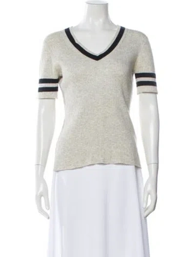 Pre-owned Frame V-neck Short Sleeve T-shirt In White