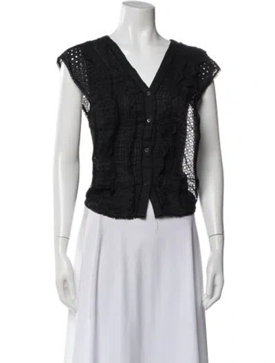 Pre-owned Frame V-neck Sleeveless Blouse In Black