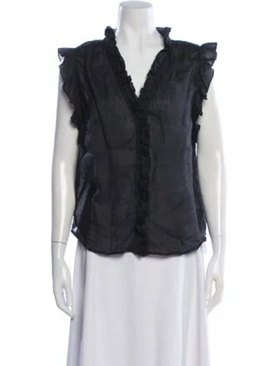 Pre-owned Frame V-neck Sleeveless Blouse In Black