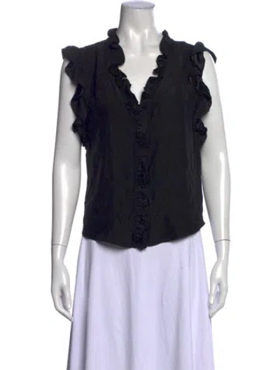 Pre-owned Frame V-neck Sleeveless Blouse In Black