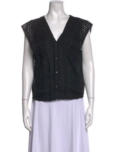 Pre-owned Frame V-neck Sleeveless Blouse In Black