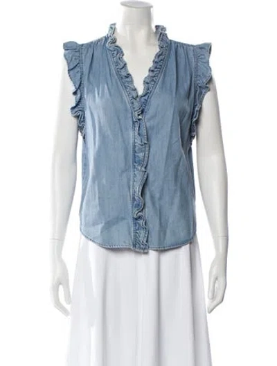 Pre-owned Frame V-neck Sleeveless Blouse In Blue