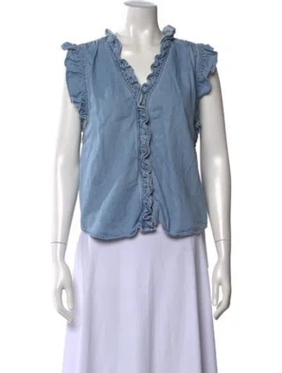Pre-owned Frame V-neck Sleeveless Blouse In Blue