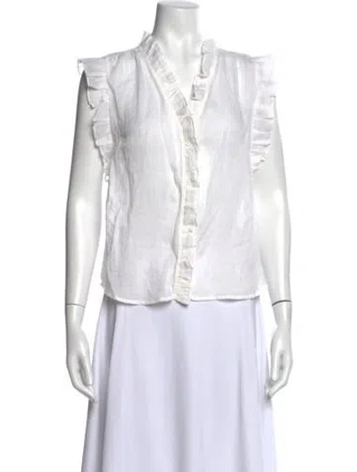 Pre-owned Frame V-neck Sleeveless Blouse W/ Tags In White