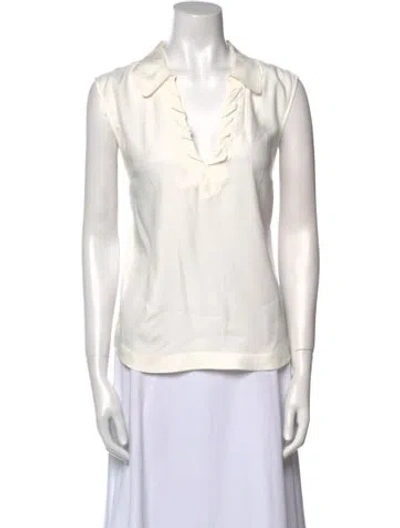 Pre-owned Frame V-neck Sleeveless Blouse In White
