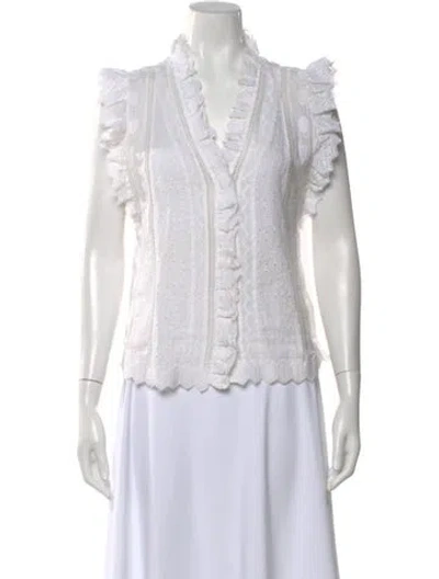 Pre-owned Frame V-neck Sleeveless Blouse In White