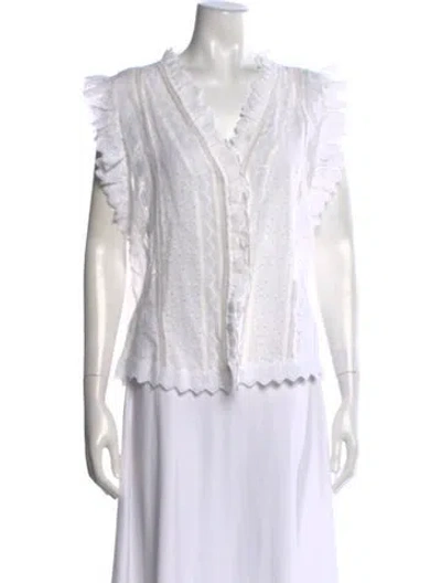 Pre-owned Frame V-neck Sleeveless Blouse In White
