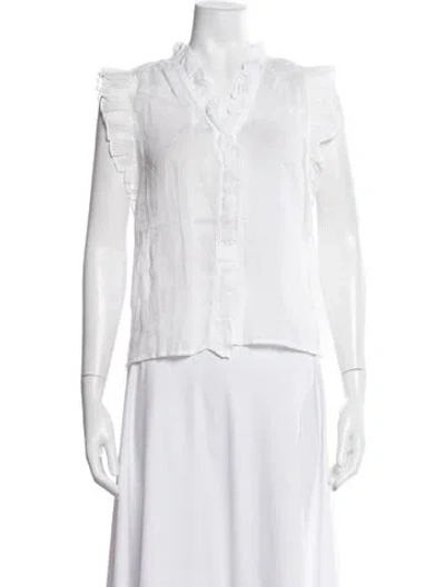 Pre-owned Frame V-neck Sleeveless Blouse In White