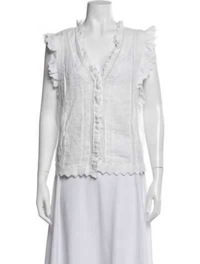 Pre-owned Frame V-neck Sleeveless Blouse In White