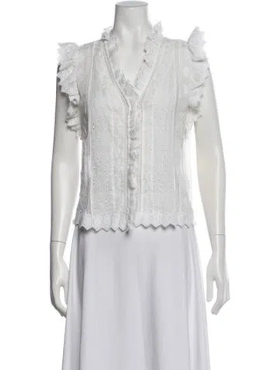 Pre-owned Frame V-neck Sleeveless Blouse In White