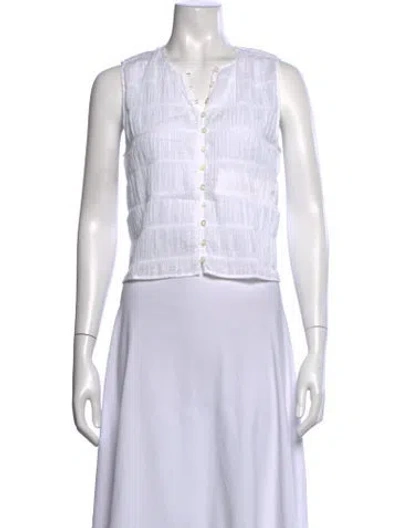 Pre-owned Frame V-neck Sleeveless Button-up Top In White