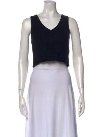 Pre-owned Frame V-neck Sleeveless Crop Top In Black