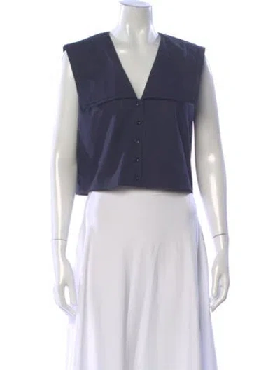Pre-owned Frame V-neck Sleeveless Crop Top In Blue