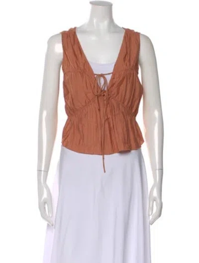 Pre-owned Frame V-neck Sleeveless Crop Top In Brown
