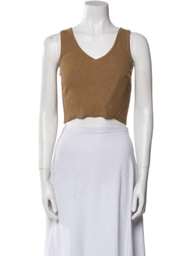 Pre-owned Frame V-neck Sleeveless Crop Top In Neutral