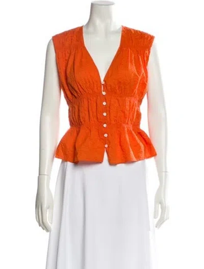 Pre-owned Frame V-neck Sleeveless Crop Top In Orange